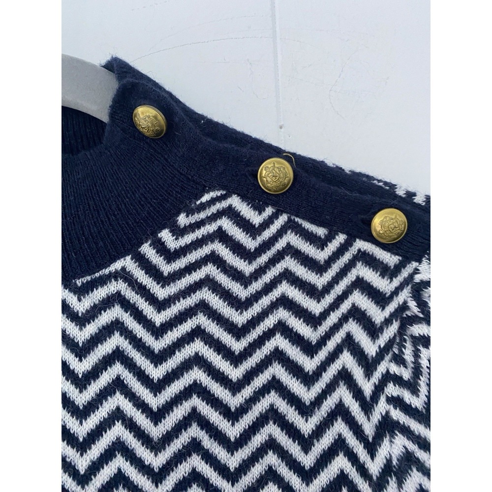 J.Crew Button Mockneck Alpaca-blend Sweater Chevron Sz Small Ivory Navy - Picture 3 of 6